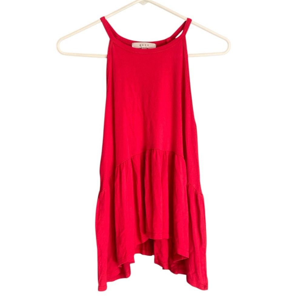 gaze Red High NECK Tank Top with bottom ruffle size M SUPER CUTE FOR SUMMER